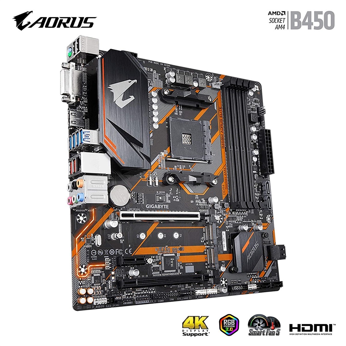 Gigabyte B450M Aorus Elite AMD AM4 microATX Motherboard - Refurbished - Image 3