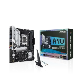 Asus B760M-AYW WiFi DDR5 Intel B760 (LGA 1700) microATX mATX Motherboard, PCIe 5.0 x16 Support, Two M.2 Slots, Realtek 2.5Gb Ethernet, Wi-Fi 6, HDMI, SATA 6 Gbps, Front USB 5Gbps, Aura Sync